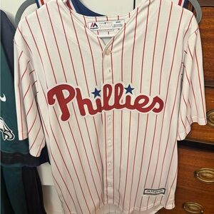 Majestic Phillies Striped Jersey - Red and White BRYCE HARPER #3